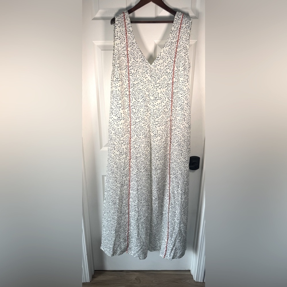 BUCKETLIST White Floral Jumpsuit with Red Pinstripe